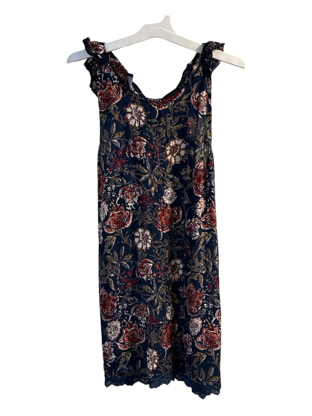 Angie Navy Floral Breezy Boho Midi Tunic with Ruffled Straps